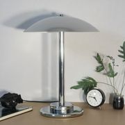 Mushroom lamp, chrome metal saucer, Aluminor, France, 1970