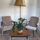 Teak base with raffia and a large papercord lampshade