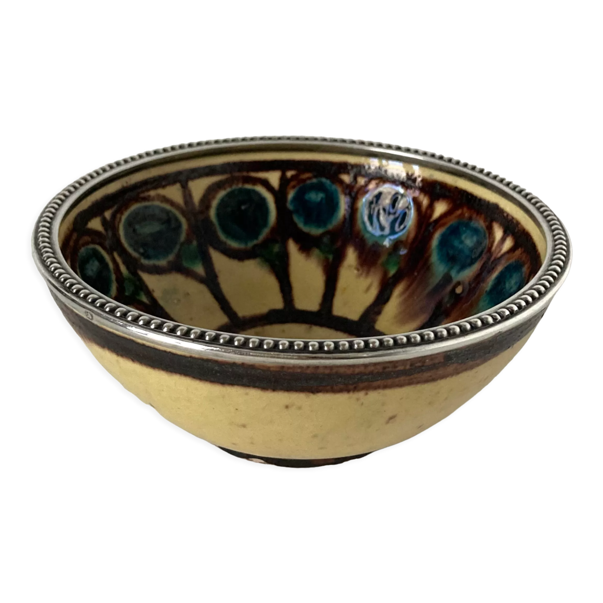 Bowl by René Nicole (1885-1960) in glazed terracotta and silver frame Art Deco period