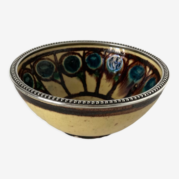 Bowl by René Nicole (1885-1960) in glazed terracotta and silver frame Art Deco period