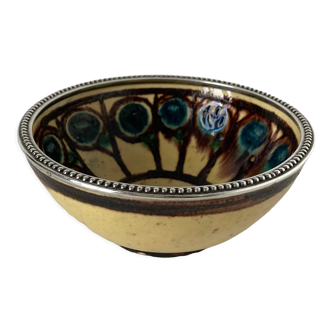 Bowl by René Nicole (1885-1960) in glazed terracotta and silver frame Art Deco period