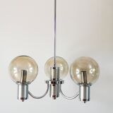 Lustre trois branches, en chrome et globes en verre fumé, Design, 1970