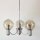 Three-branched chandelier, in chrome and smoked glass globes, Design, 1970