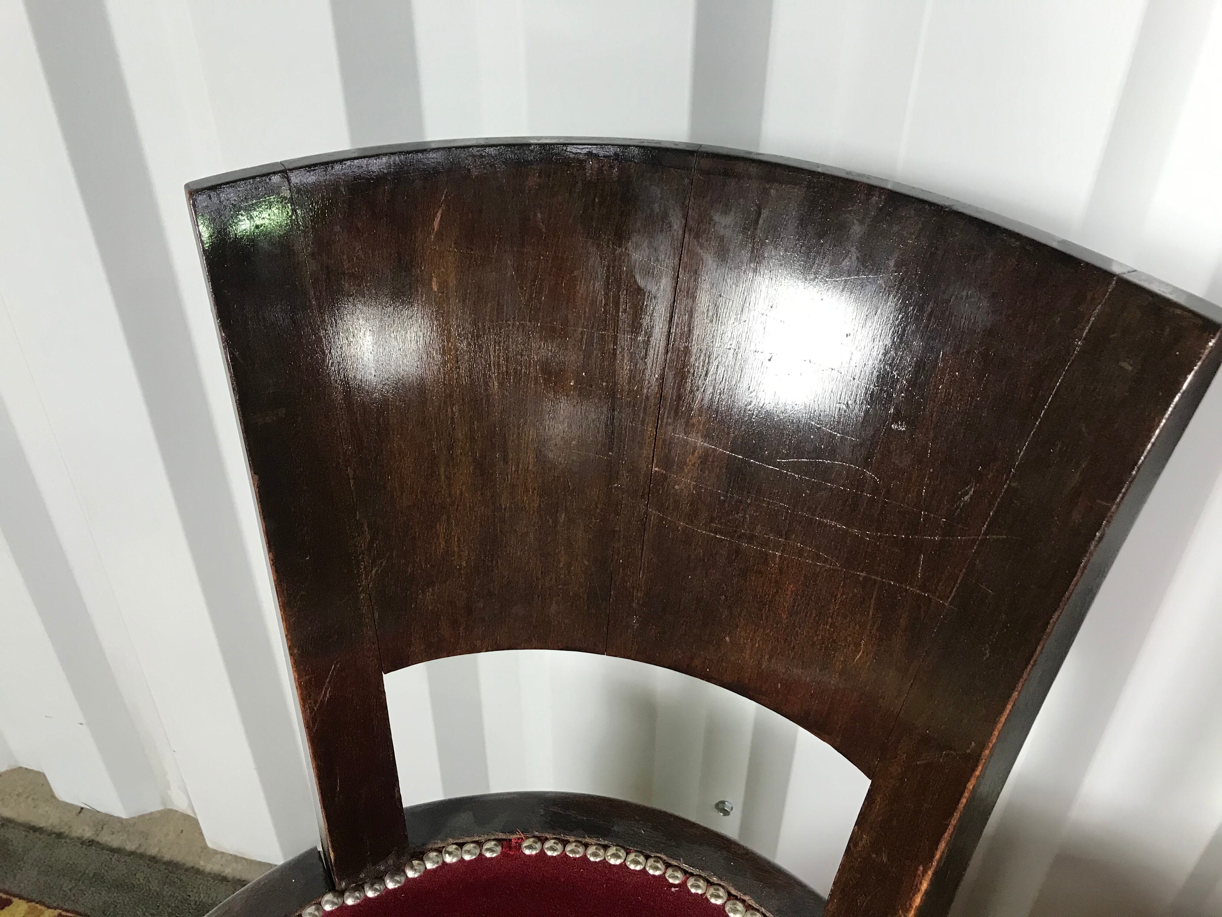 Pair of age Art Deco red velvet chairs