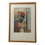 Aquarelle scène d'intérieur signée