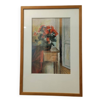 Watercolor interior scene signed