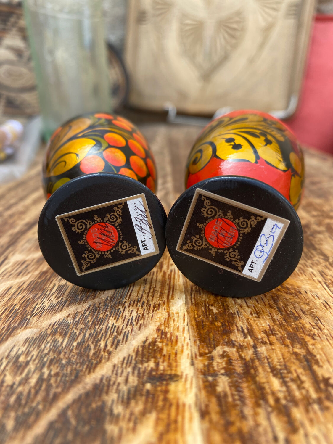 2 wooden egg cups Russian folklore