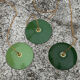 Lot of 3 vintage enamelled sheet metal lampshade pendants, industrial retro farmhouse