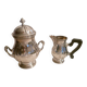 Sugar bowl & its milk pot with ebony handle in silver metal