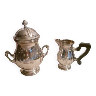 Sucrier & son pot a lait poignee ebene en met.argente