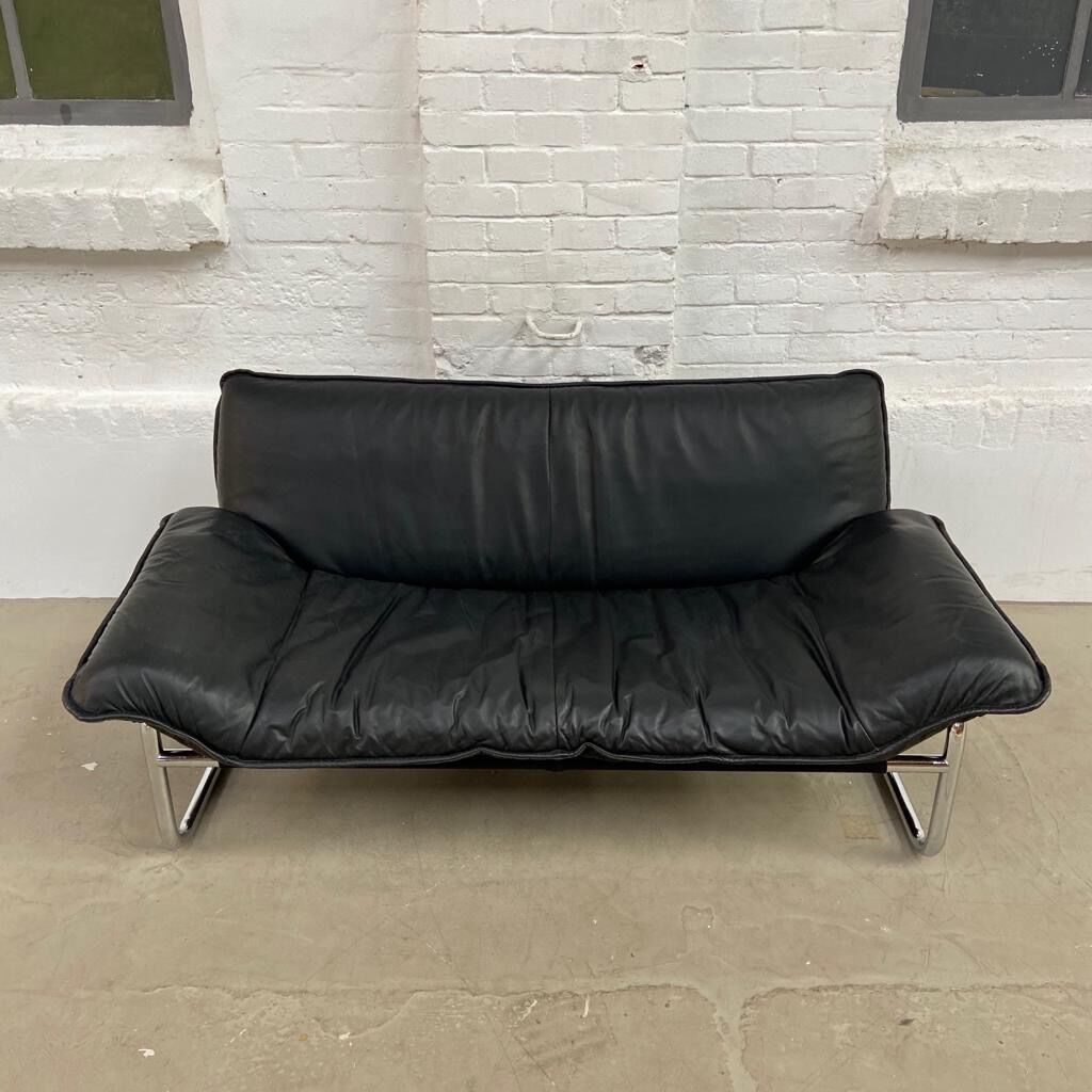 2-seater leather and chrome Sofa by Rodney Kinsman for OMK 1970's