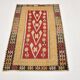 Tapis Kilim tribal vintage fait main rouge et moutarde 3x5, 95x143 cm