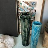Two enameled tubular vases