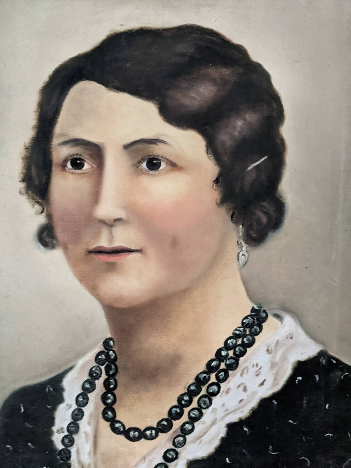 Oil on canvas portrait, vintage, bohemian countryside decoration.