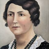 Oil on canvas portrait, vintage, bohemian countryside decoration.