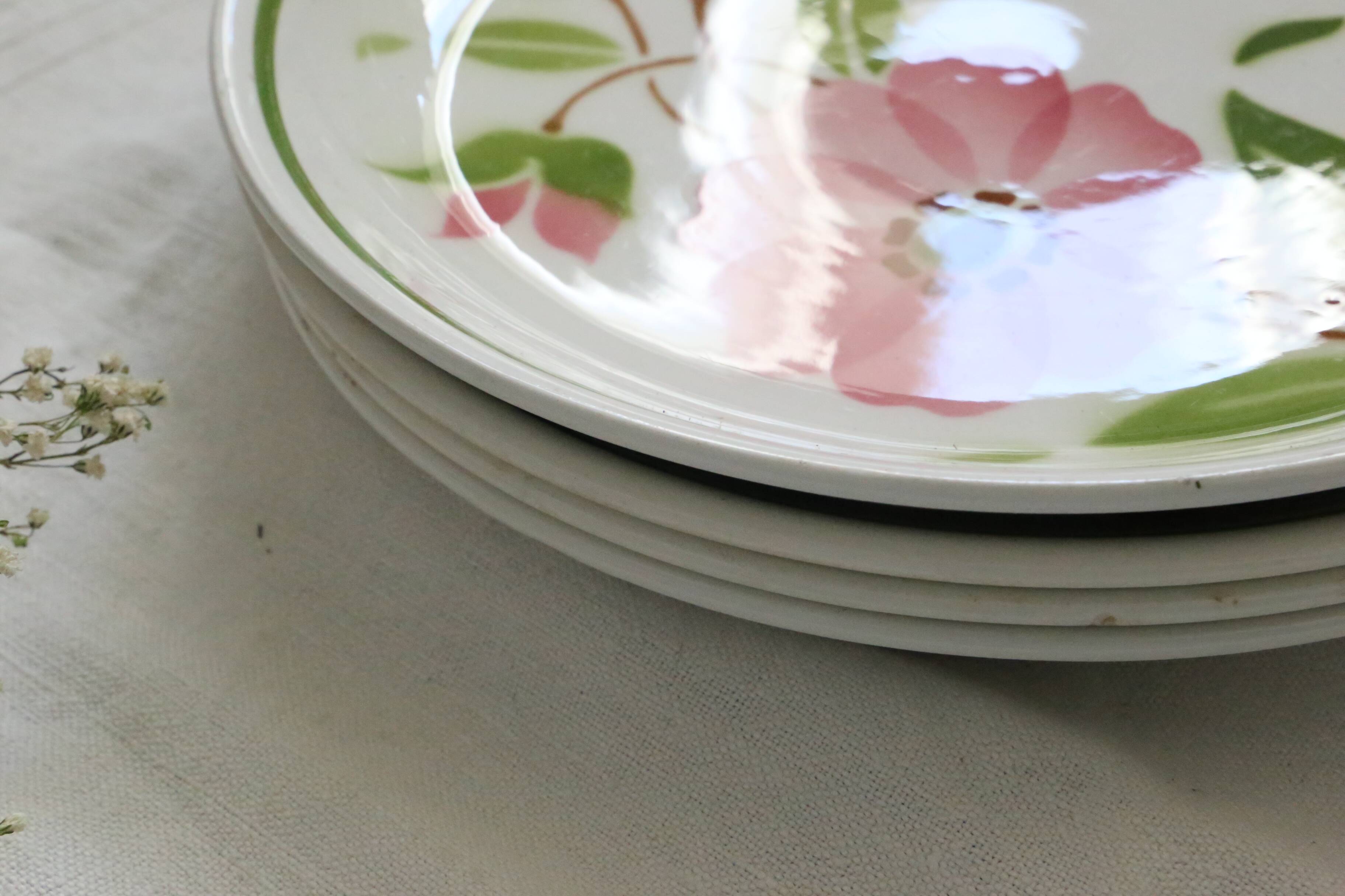 Set of 4 Moulin des Loups dinner plates, 1980, vintage French