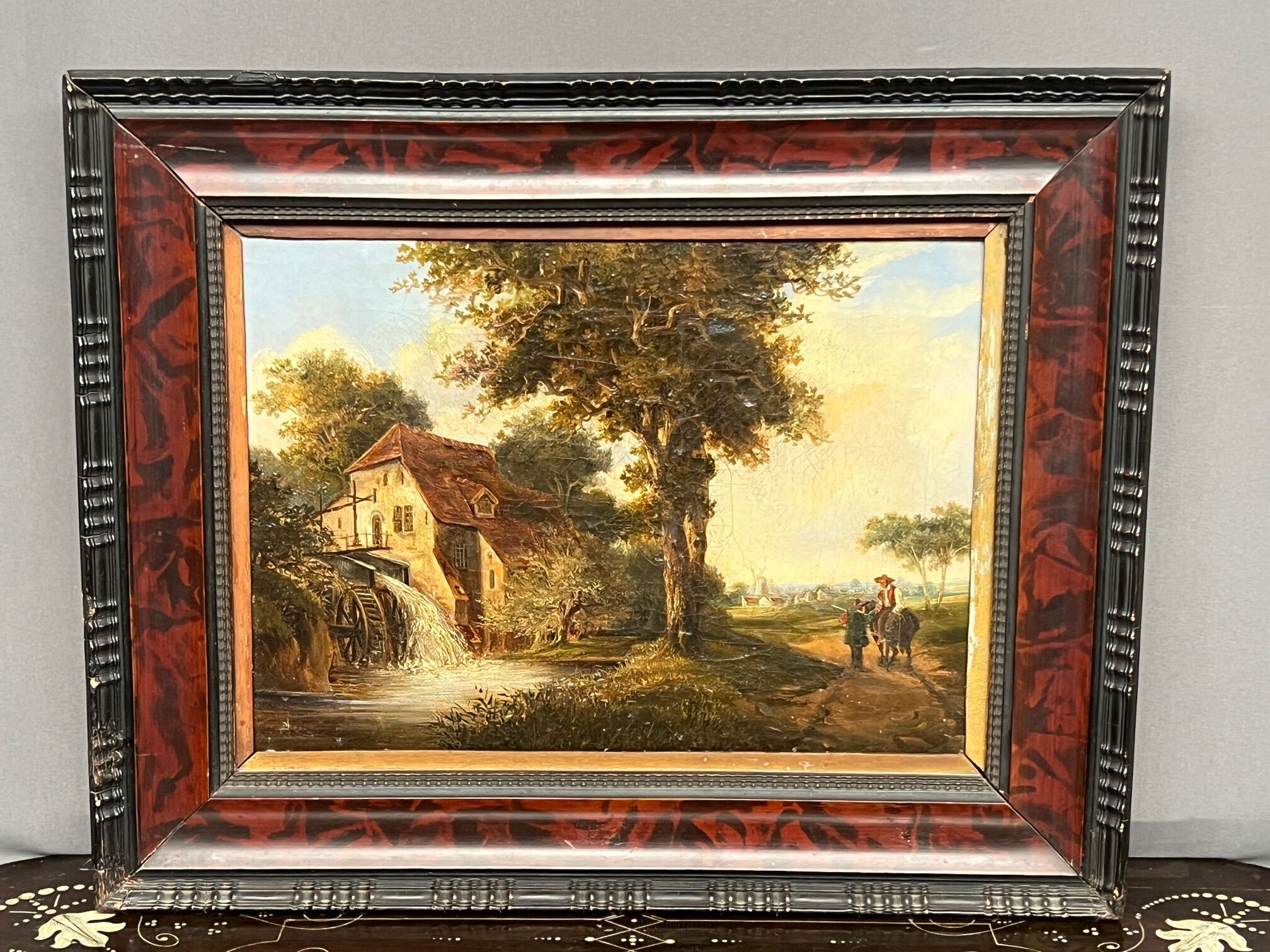 Old painting "The Mill". Oil on canvas.