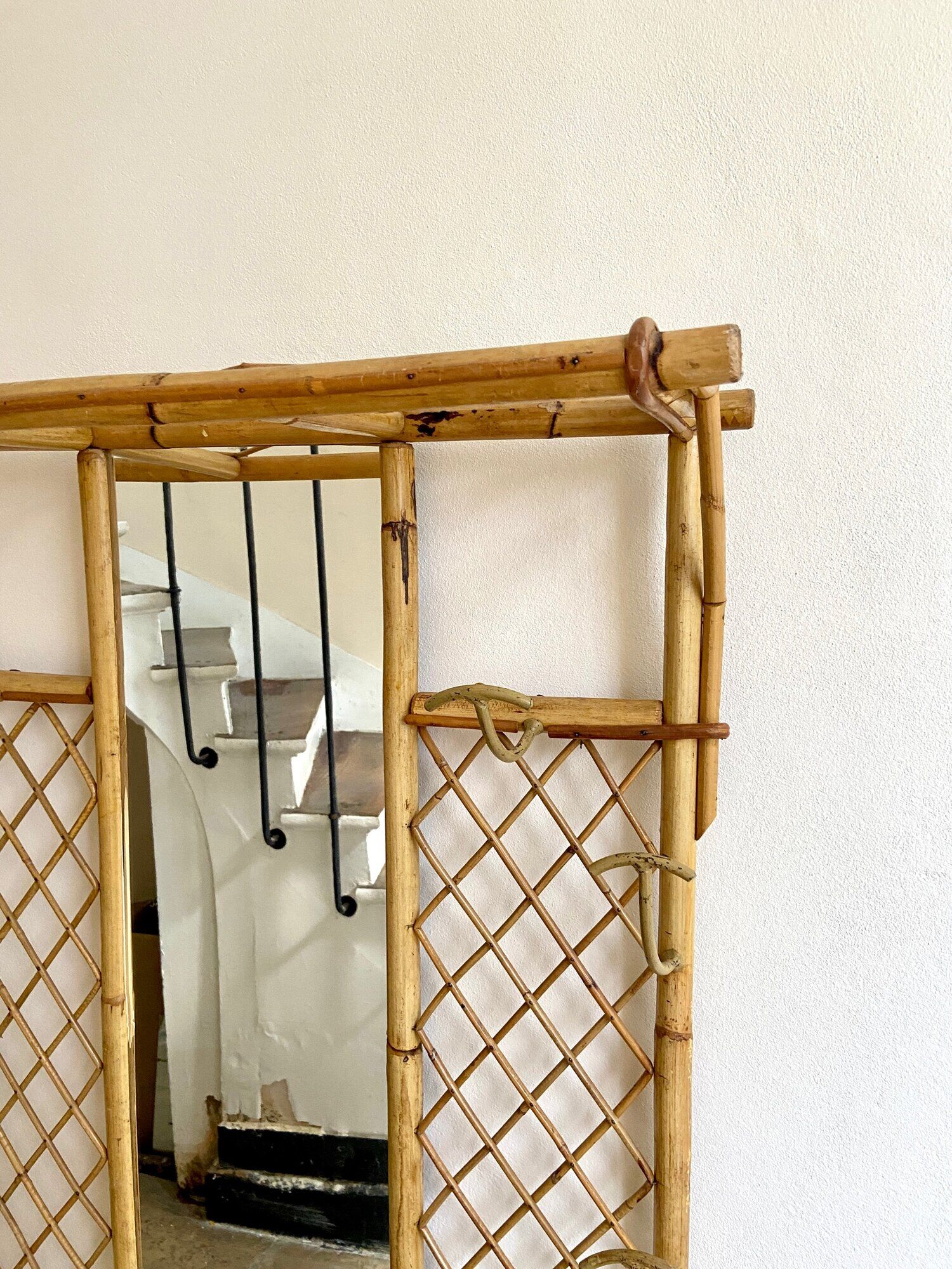 Wall-mounted coat rack with mirror and umbrella stand, 1950s-60s