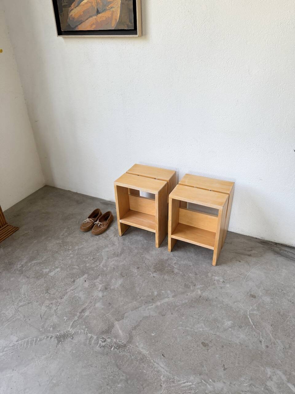 Pair of pine stools or bedside tables, mountain furniture, 1950s