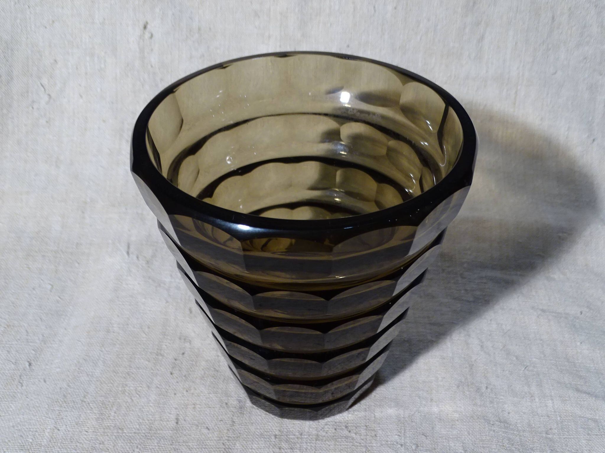 Vase signed Daum Nancy Art Deco Smoked Glass Geometric Decor