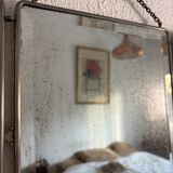 Vintage 1930s triptych barber mirror in black faux crocodile leather - 33 x 84 cm