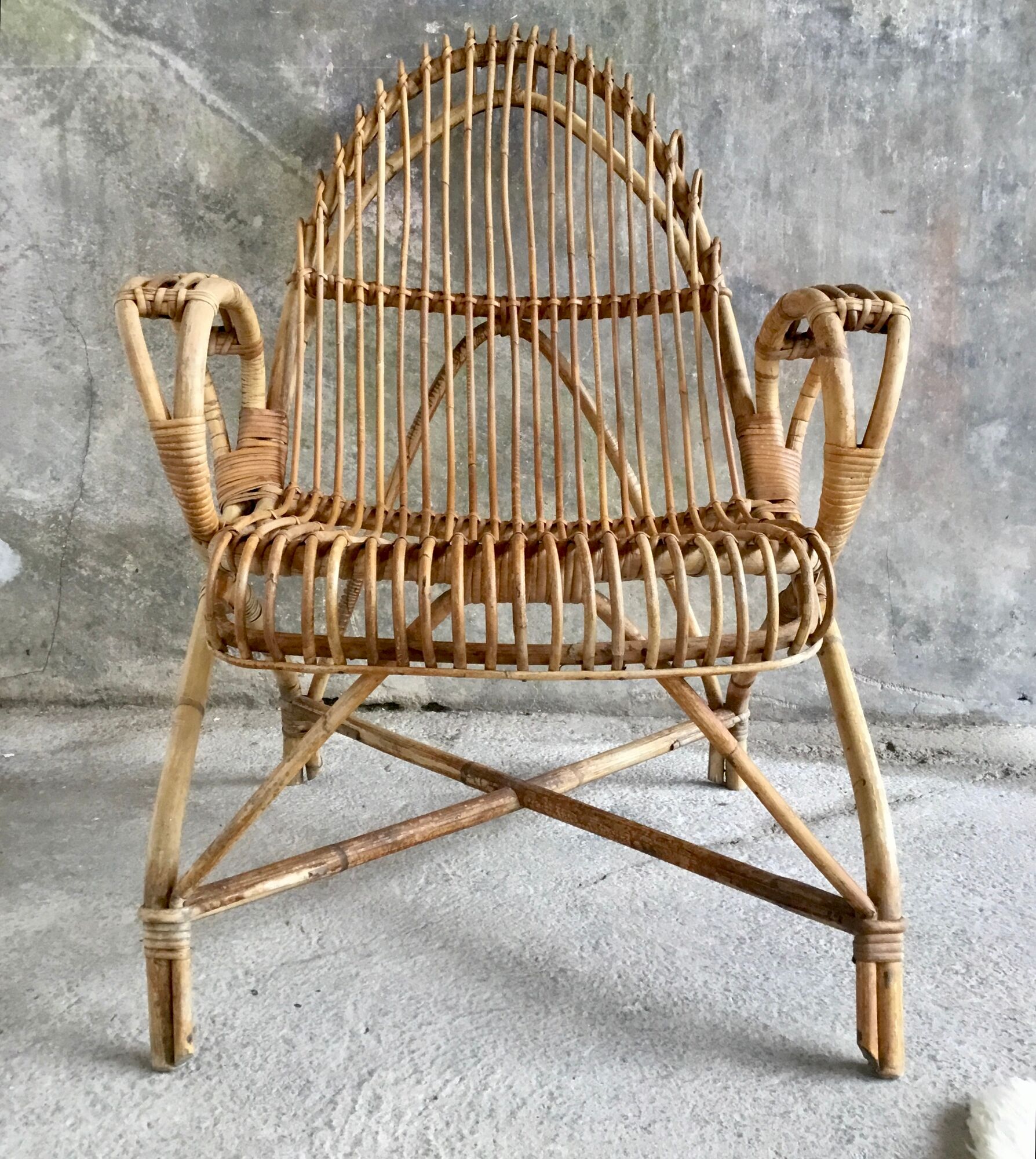 Rattan armchair with armrests - vintage 1960