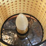 Stoneware lamp with cane shade