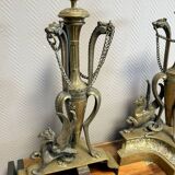Pair of very large castle andirons in gilded bronze from the Napoleon III period