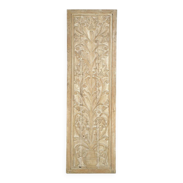 Panneau mural indien en bois sculpté à décor floral