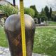 Art Deco vase in brass with geometric patterns