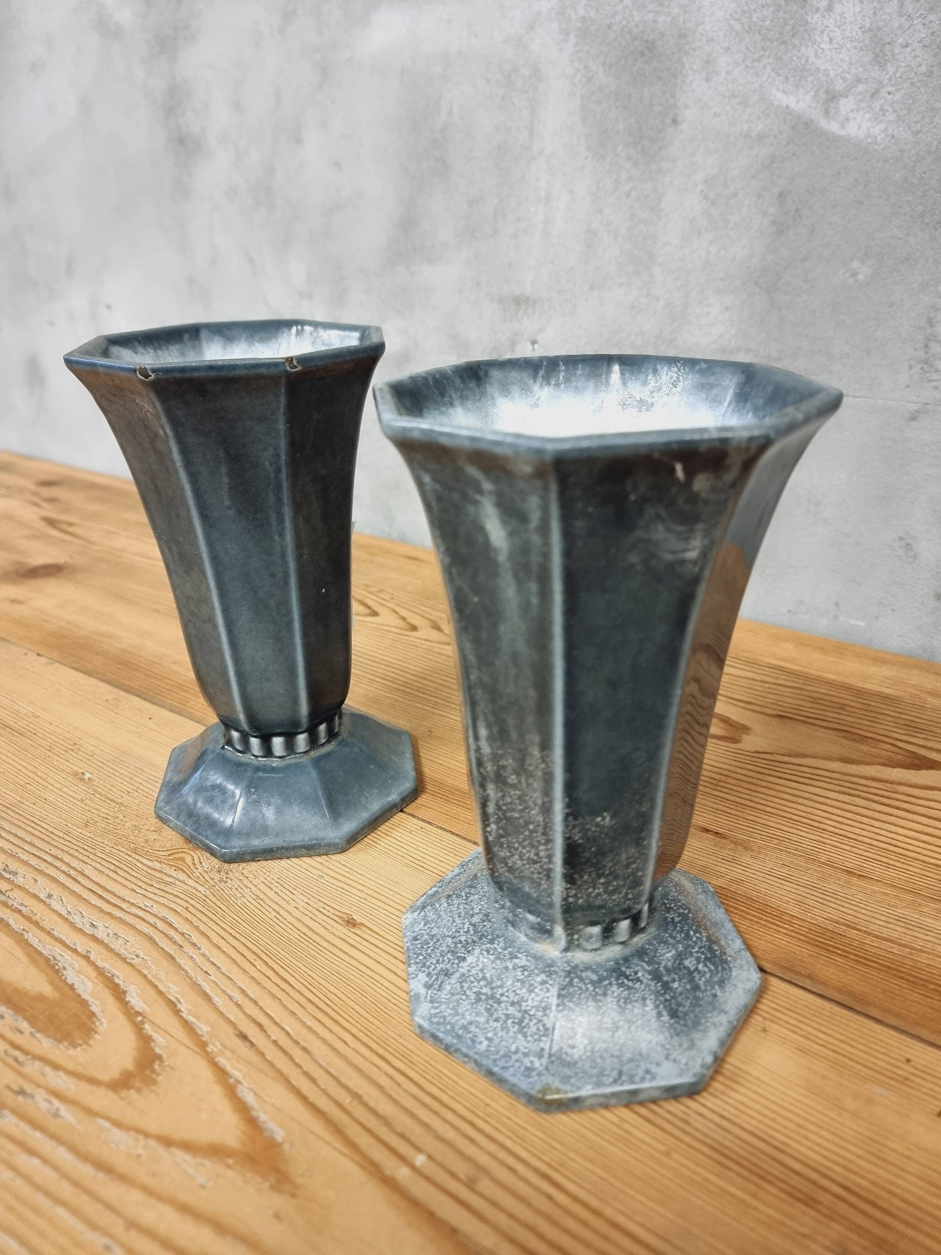 Antique French vases, enamelled cast iron garden vases