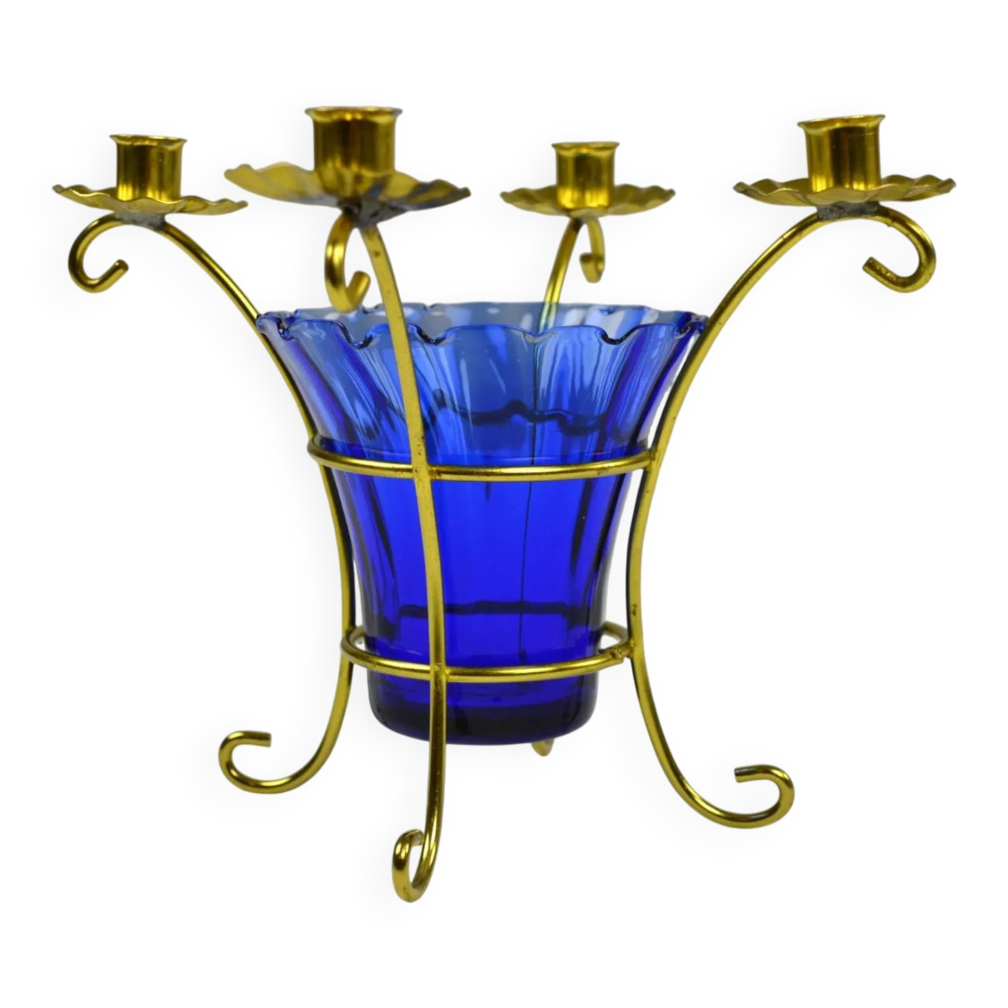 Brass and Cobalt Blue Glass Candle Holder, Sweden, 1960s