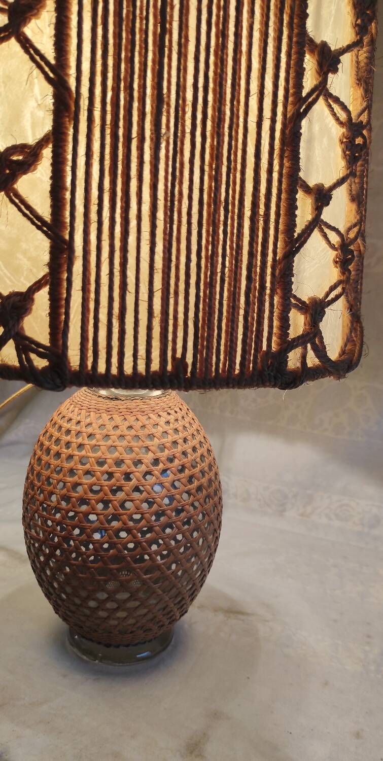 Table lamp in caning and rope - 1960s/70s