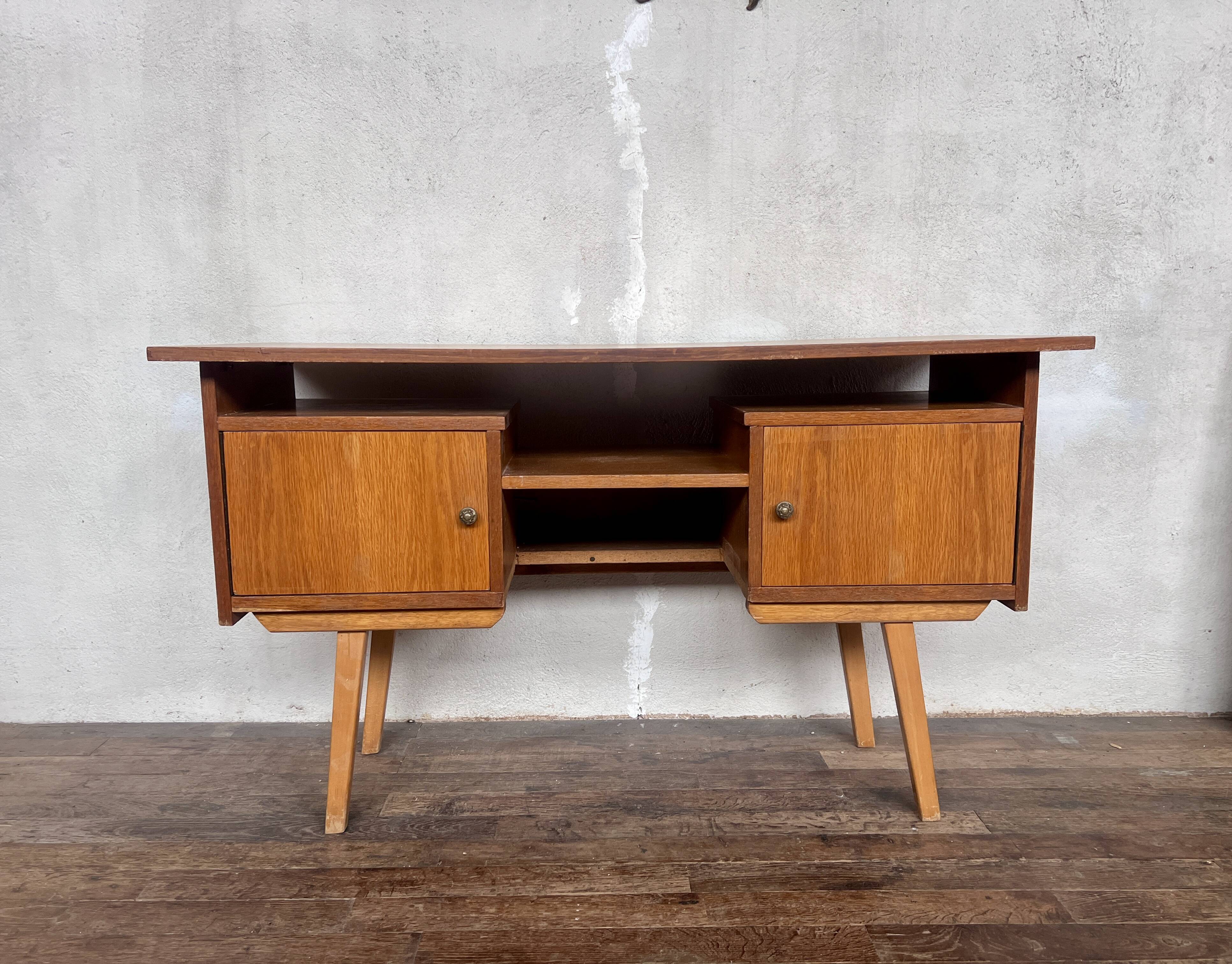vintage oak desk with a Scandinavian look