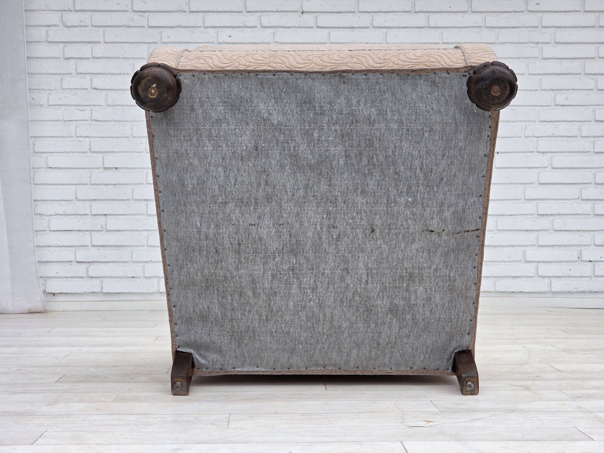 1950s, Danish artdeco armchair, furniture wool, oak wood legs.