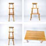 Ensemble de 3 tables gigognes vintage Mid-Century en chêne massif style bru