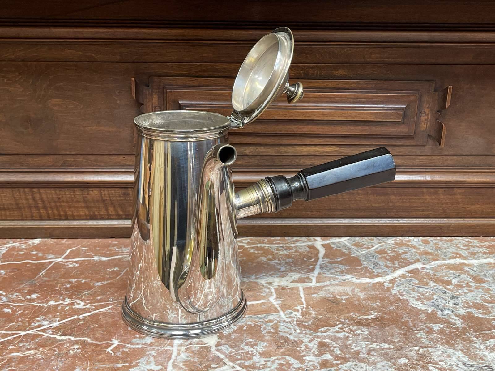 Napoleon III chocolate pot, late 19th century, in silver-plated metal