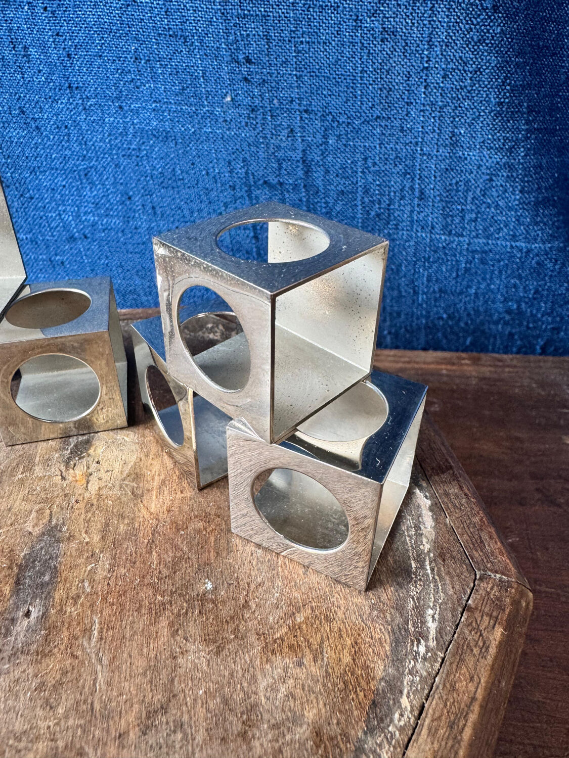 Set of 6 minimalist chrome steel candle holders from the 70s.