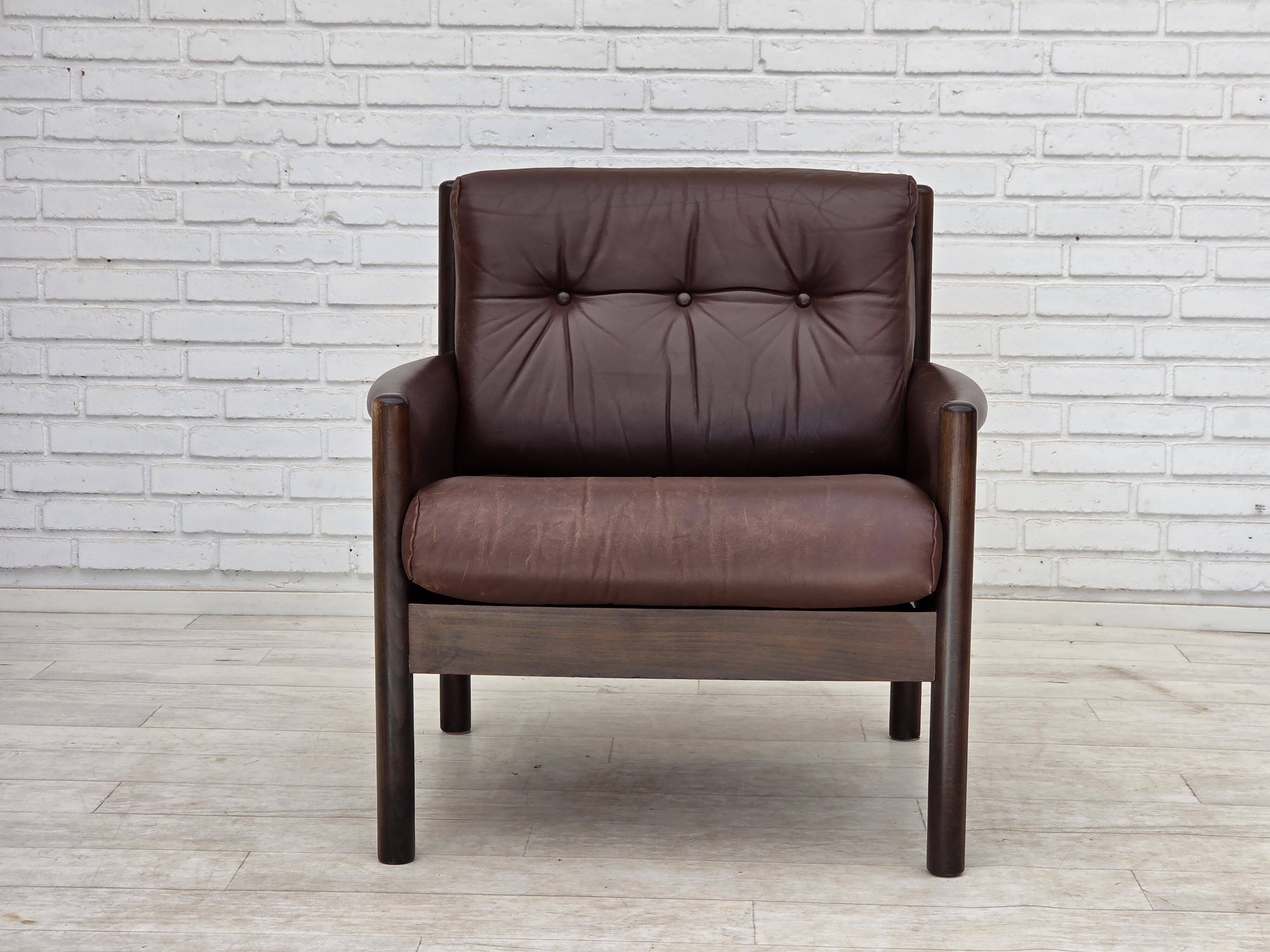 1970s, Scandinavian armchair, furniture leather, beech wood.