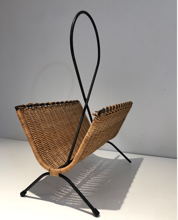 Rattan and black lacquered metal magazine racks