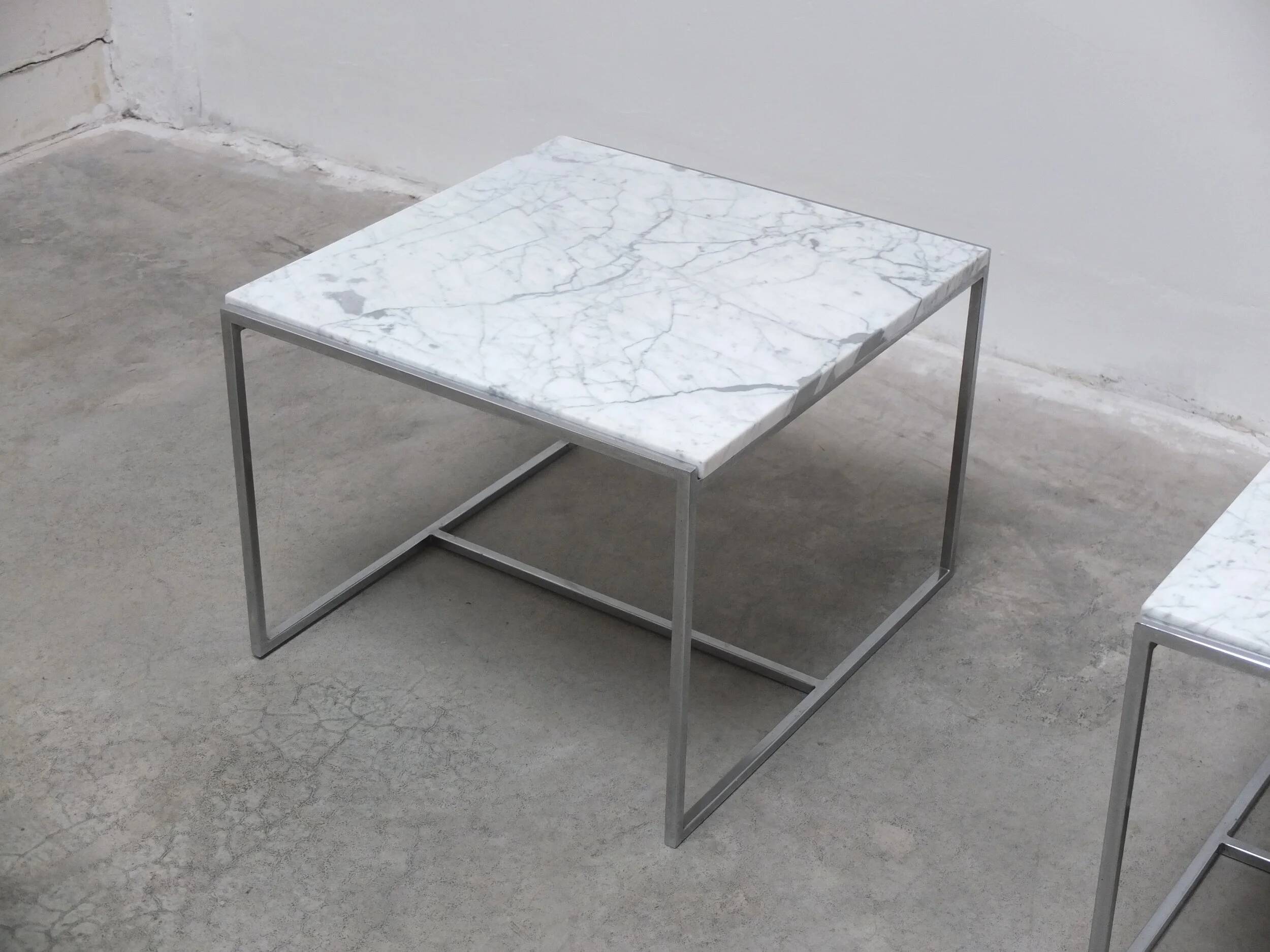 Pair of Carrara marble & chrome coffee or side tables, 1970s