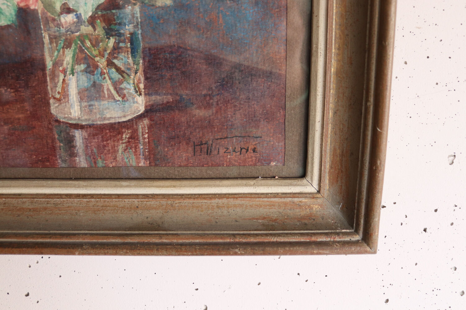 Framed watercolour of roses, signed.