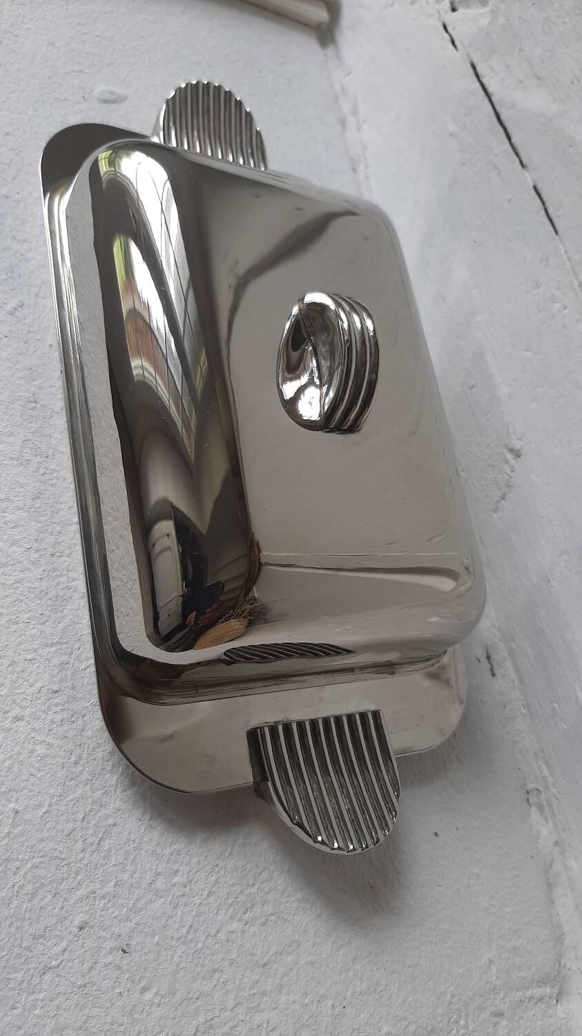 Silver metal butter dish