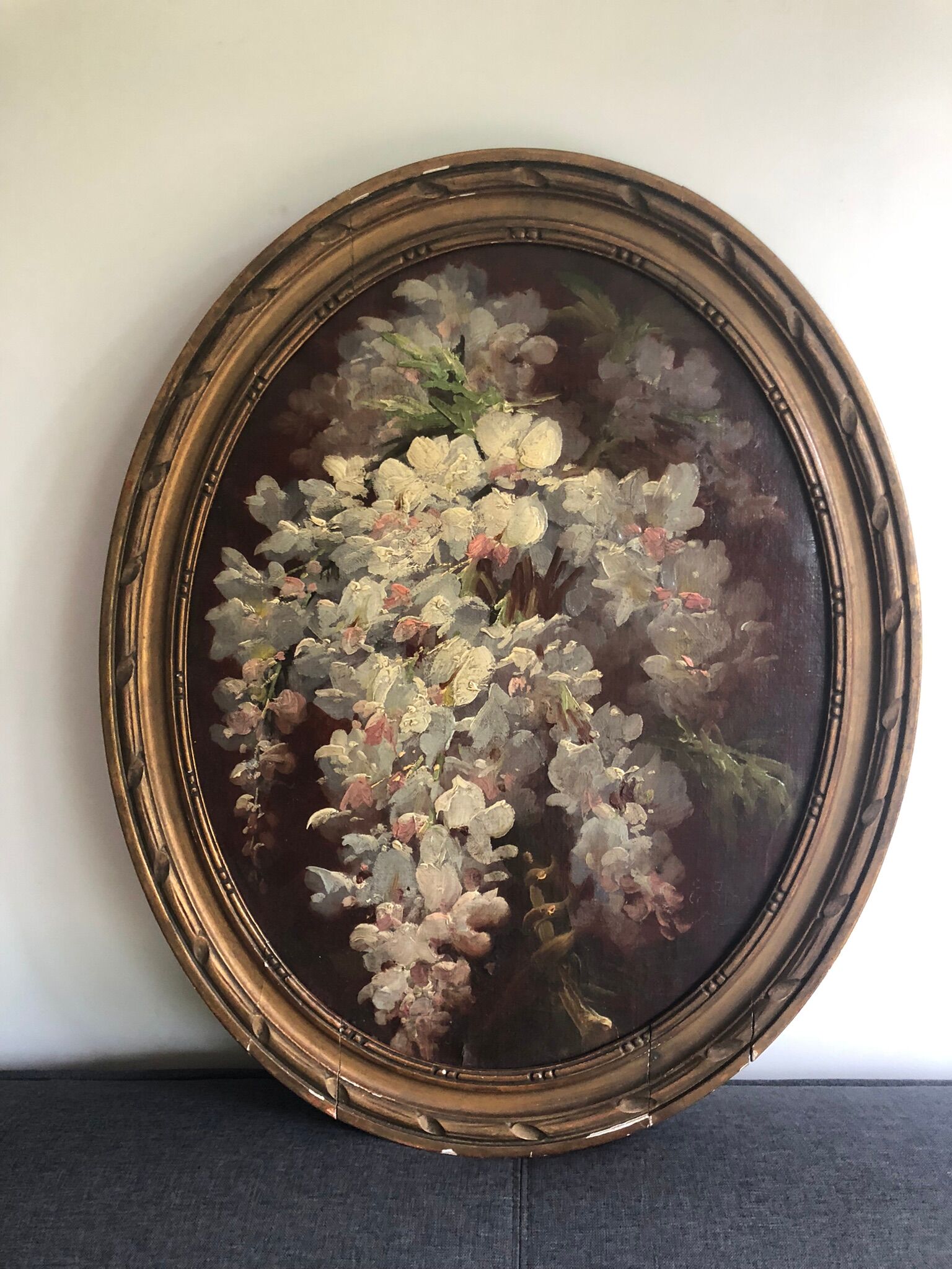 Oil on canvas Glycine branch