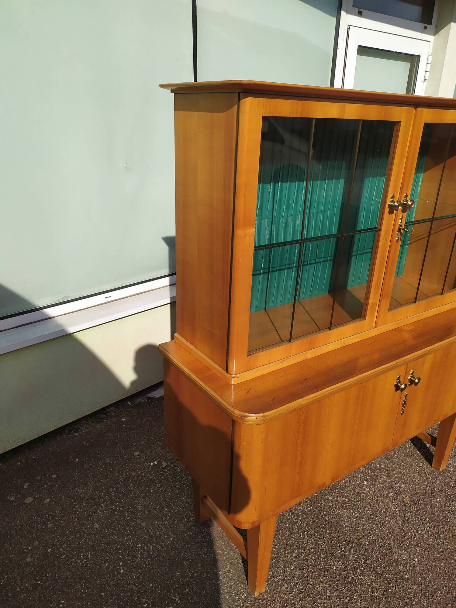 Small high sideboard - sideboard - wood - glass - vintage