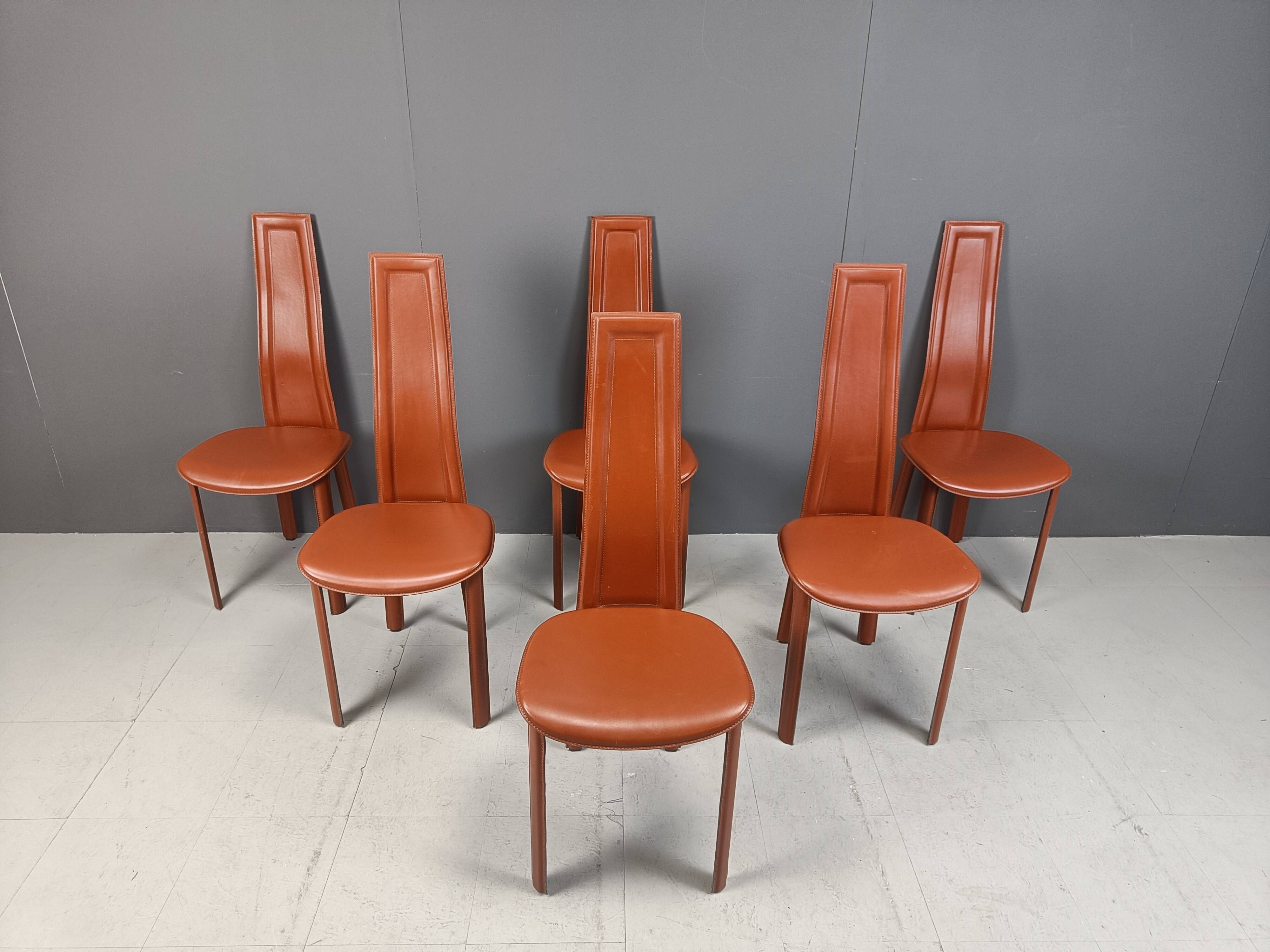 Vintage Leather Dining Chairs by Arper Italy, 1980s - Set of 6