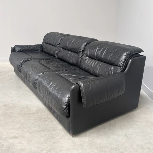Black leather 3 seat sofa by Dreipunkt, 1970s
