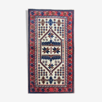 Antique turkish carpet handmade oriental red blue rug 100x200cm
