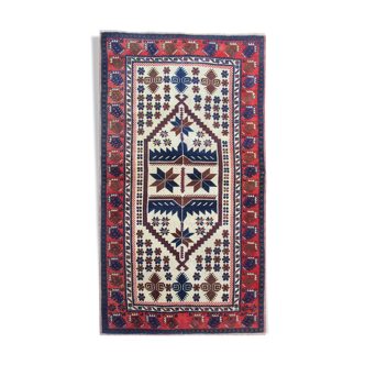 Antique turkish carpet handmade oriental red blue rug 100x200cm