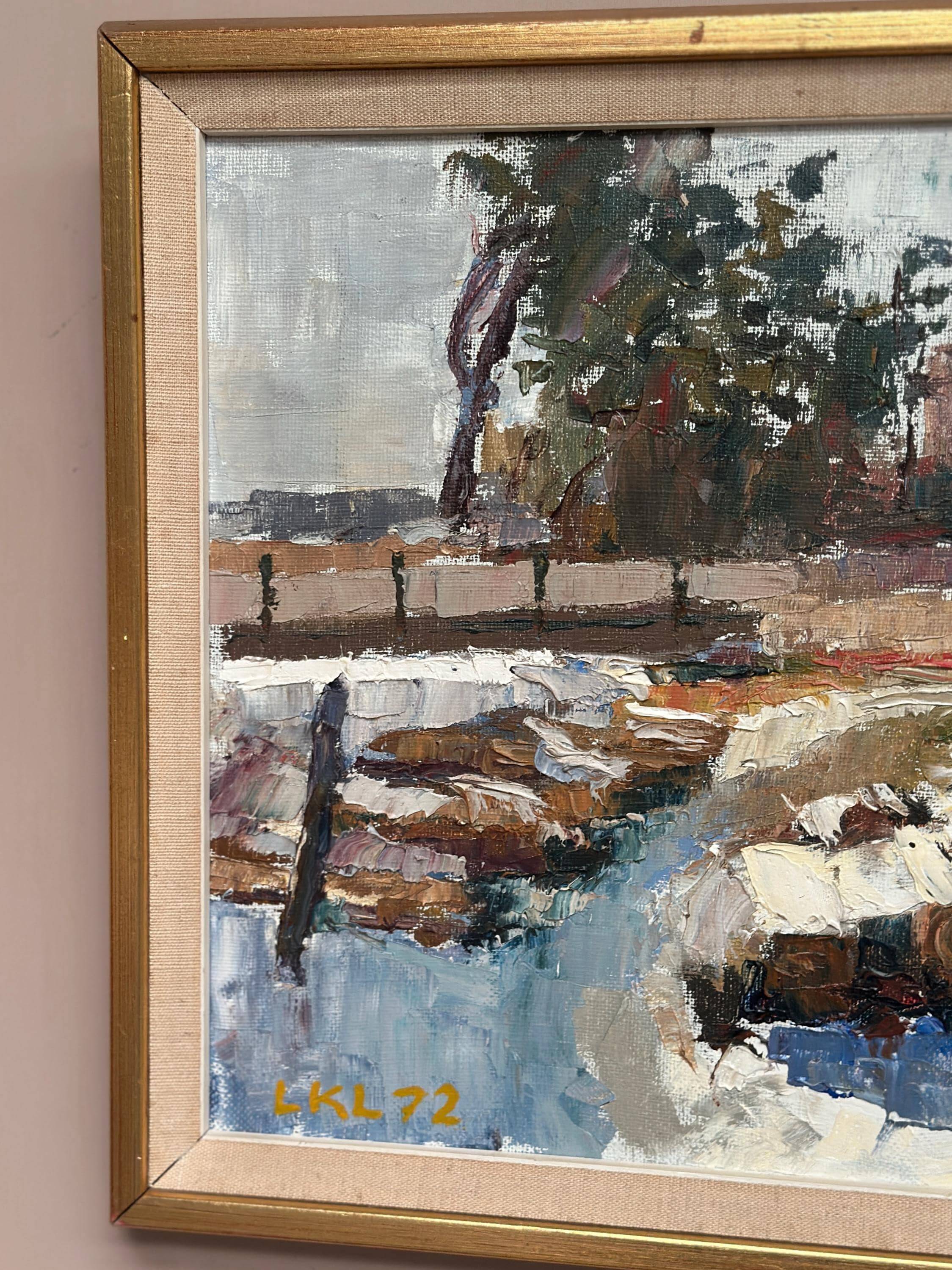 Original Mid Century Swedish Oil On Canvas – “Vinterdag” – Vintage & Framed